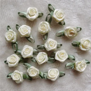 100PCS/Lot Mini Handmade Rose Flower Satin Ribbon Rosettes Fabric Appliques For Wedding Decoration Craft Sewing Accessories