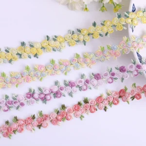 2Yards Embroidery Color Cherry Flower lace Trim Barcode DIY Clothes Necklace Collars Sewing Handmade Decoration Accessories