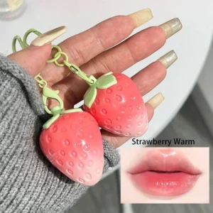 Strawberry Keychain Warming Lip Balm Long Lasting Moisturize Pink Tint Color-changing Lipstick Fruity Lips Base Cream Stick Tool