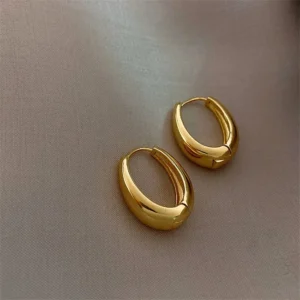 2024 New Classic Copper Alloy Smooth Metal Hoop Earrings For Woman Fashion Korean Jewelry Temperament Girl’s Daily Wear earrings