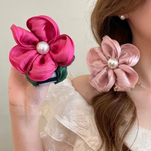 New Fashion Pearl Hair Ties Scrunchies Silk Flowers Elastic Hairband Ponytail Holders Women Hair Rope Rubber Hair Accessories