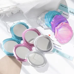 Dream Laser Color Shell Shape Makeup Mirror 2X Magnifying Mirror Portable Double-sided Folding Pocket Kawaii Makeup Accessories