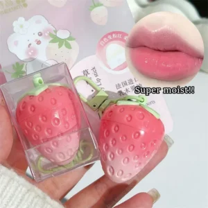 Strawberry Keychain Warming Lip Balm Long Lasting Moisturize Pink Tint Color-changing Lipstick Fruity Lips Base Cream Stick Tool