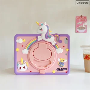 For IPad 7th 8th 9th 10.2 10th Gen 10.9 Air 2 3 4 5 Mini 6 9.7 Pro 11 inch Cartoon Unicorn Kids Silicone Tablet Case Stand Cover