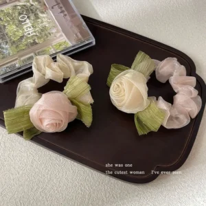 Rose Flower Organza Material Simple Sweet Lady Retro Hair Tie Large Intestine Circle Hair Accessory For Women