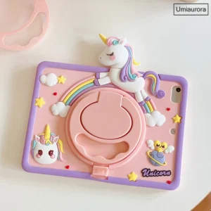 For IPad 7th 8th 9th 10.2 10th Gen 10.9 Air 2 3 4 5 Mini 6 9.7 Pro 11 inch Cartoon Unicorn Kids Silicone Tablet Case Stand Cover