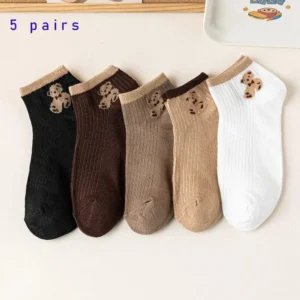 1pcs Cute Bear Pattern Girls Aocks Absorbent Breathable Spring and Summer Thin Cotton Women Socks