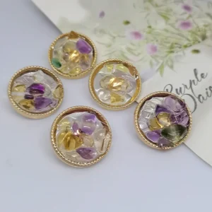 17.5/23/25MM Luxury Purple Stone Beaded Decor Buttons Of Clothing Fashion High Quality Metal Round Button Makers Sewing Notions